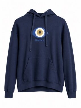 Navy Blue Greece Evil Eye Pullover Hoodie Sweatshirt Medium from Greece 🇬🇷
